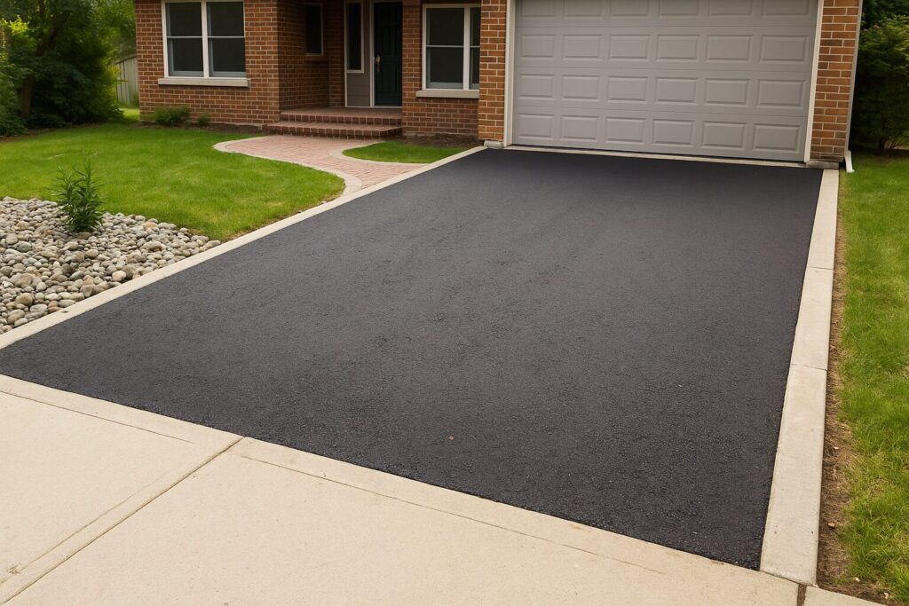 paving contractor done driveway in front of house