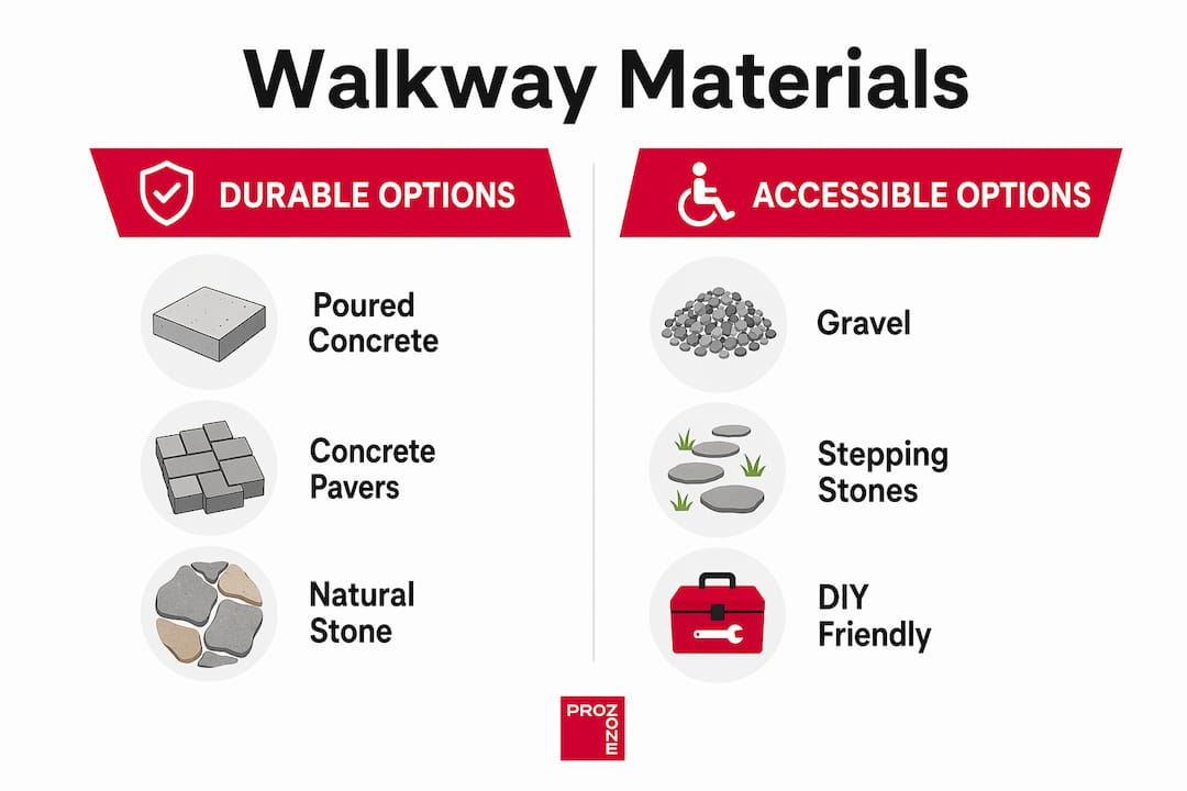 Infographic comparing durable and accessible walkway materials