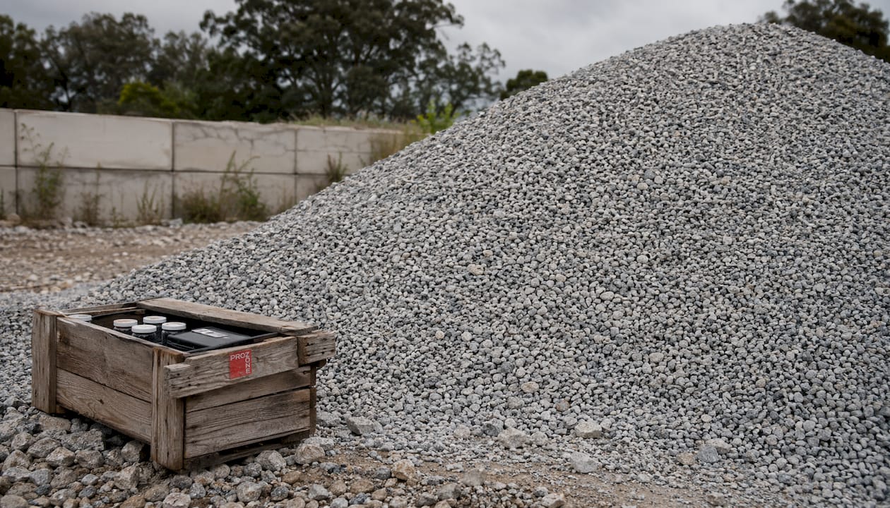 Gravel pile and samples at construction site