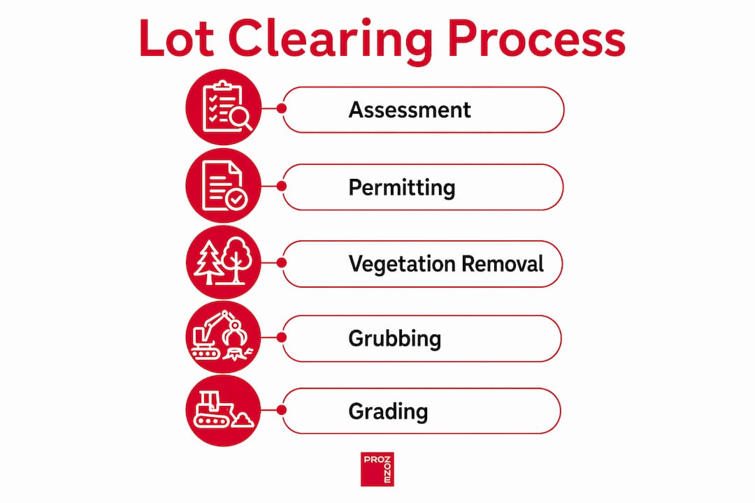 Infographic showing step-by-step lot clearing process