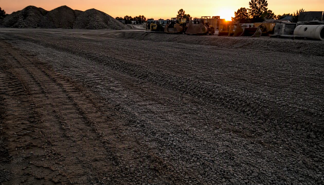Overhead view of aggregate material on prepared subgrade