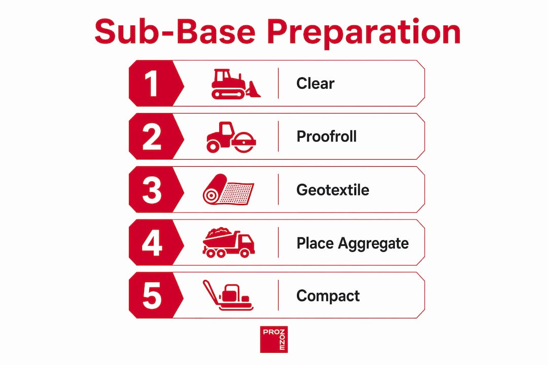 Infographic showing sub-base preparation steps in order