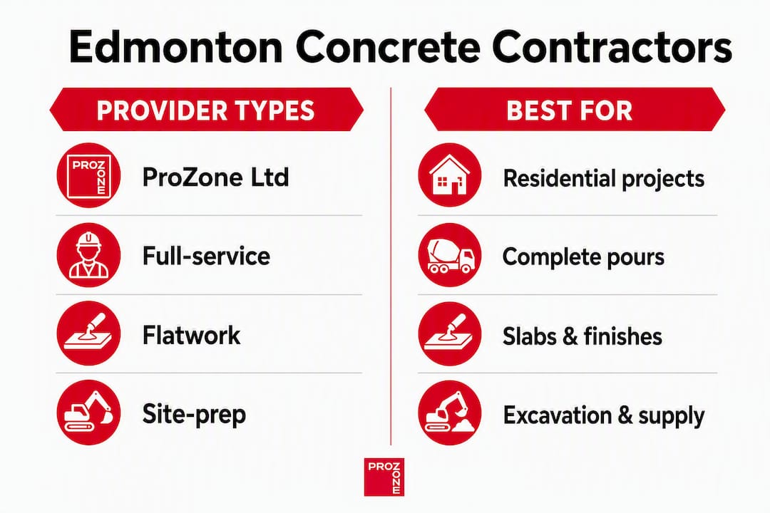 Infographic comparing Edmonton concrete contractor types