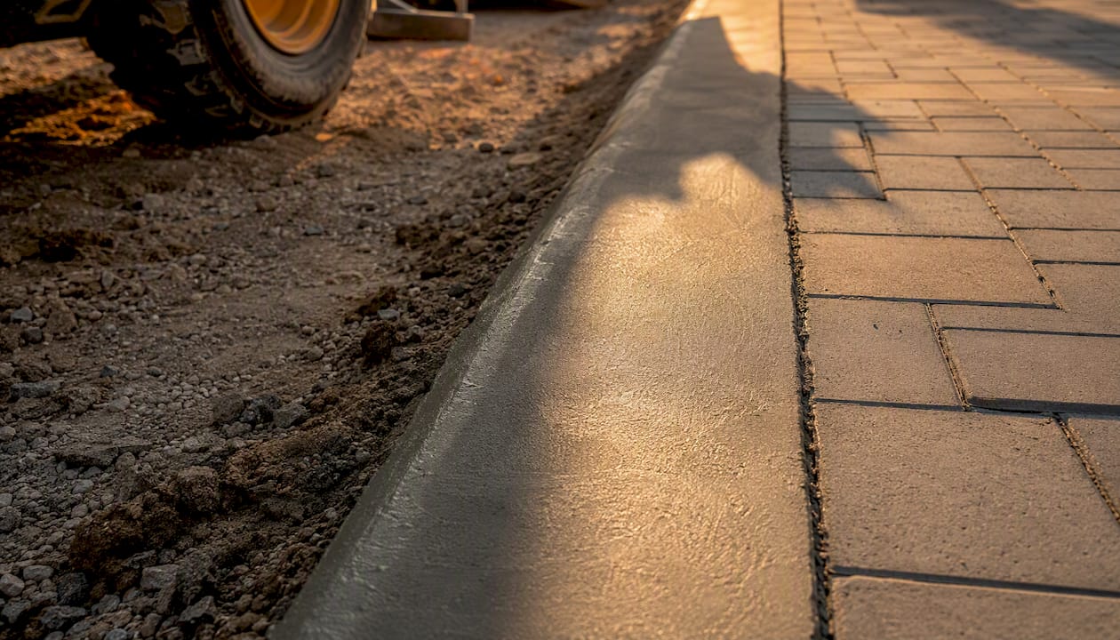 Freshly poured concrete paver edge