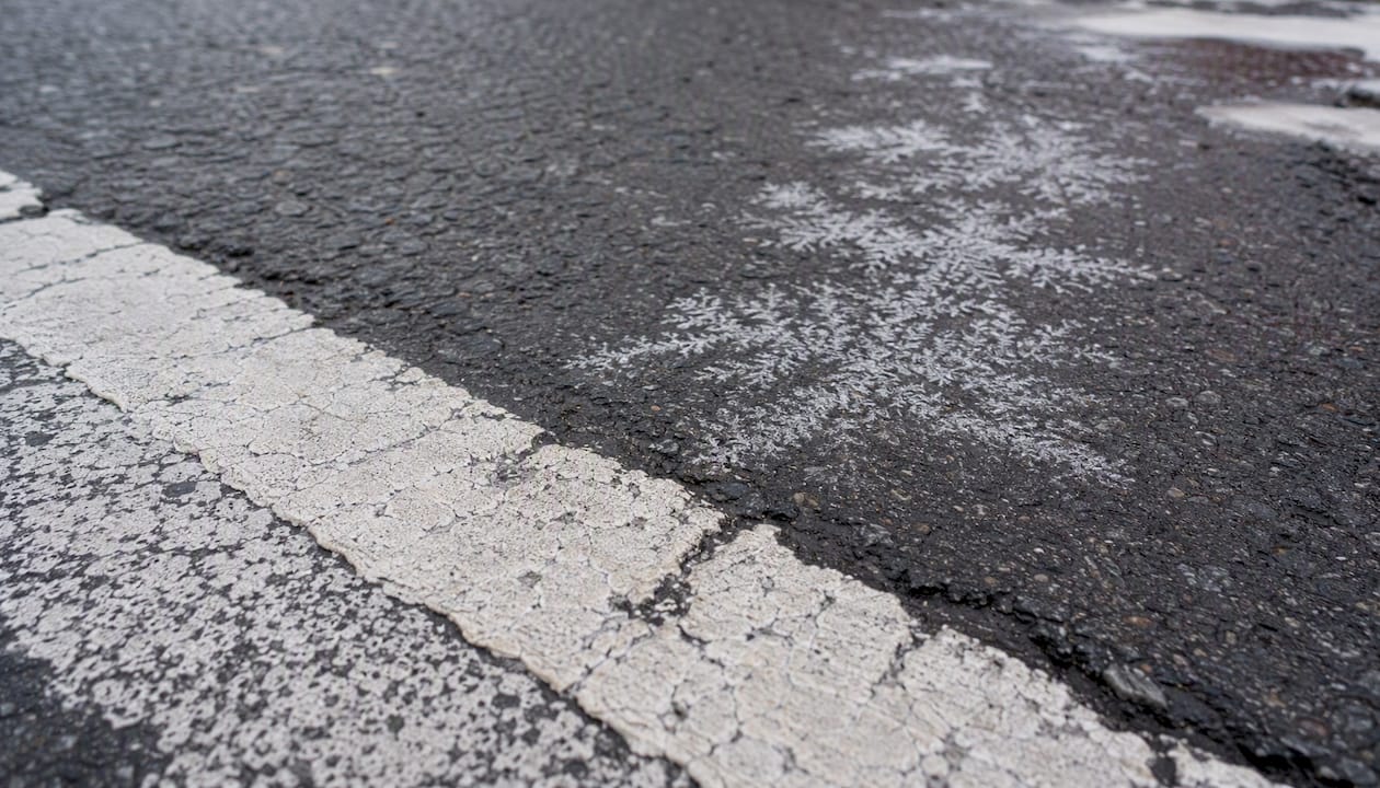 Thermoplastic markings damaged by freeze-thaw cycles