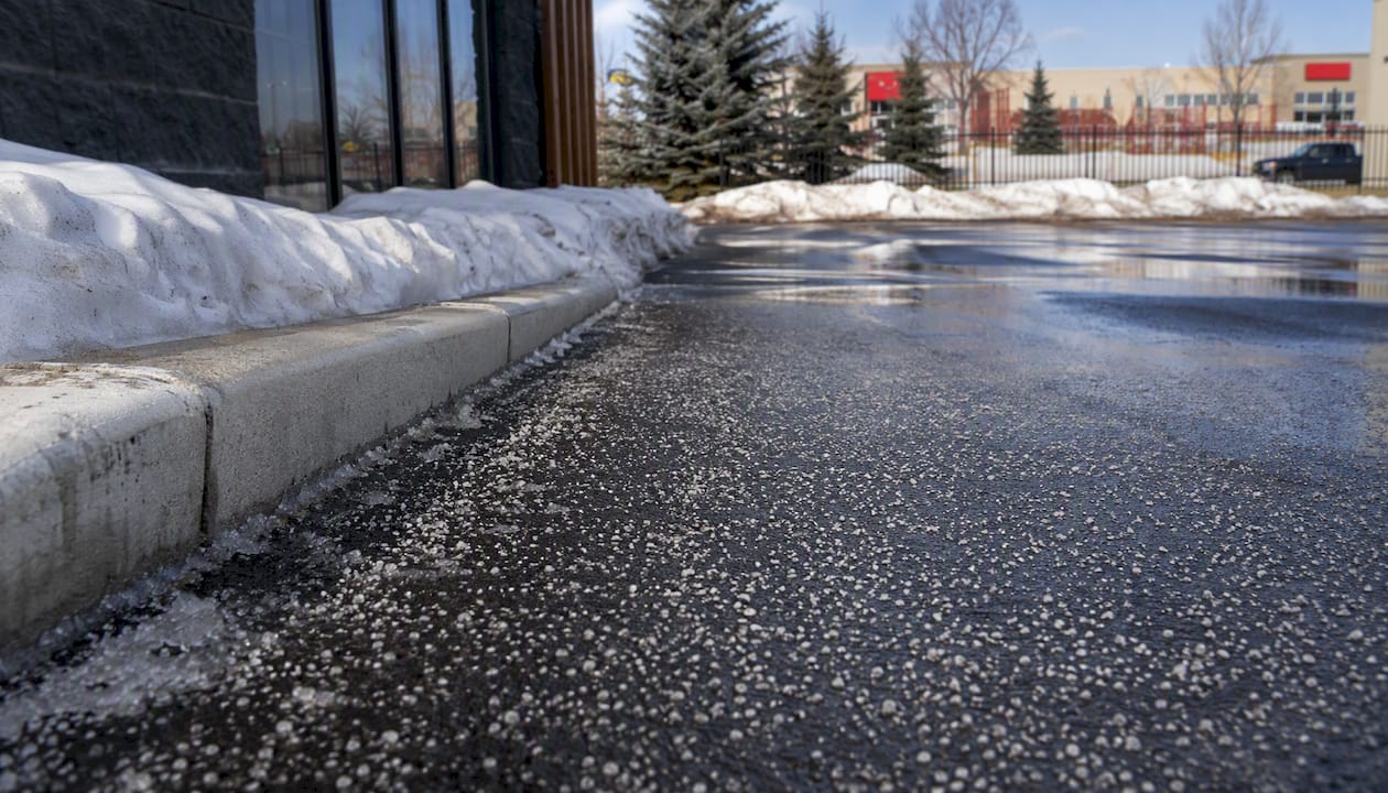 Salted commercial lot and cleared sidewalks