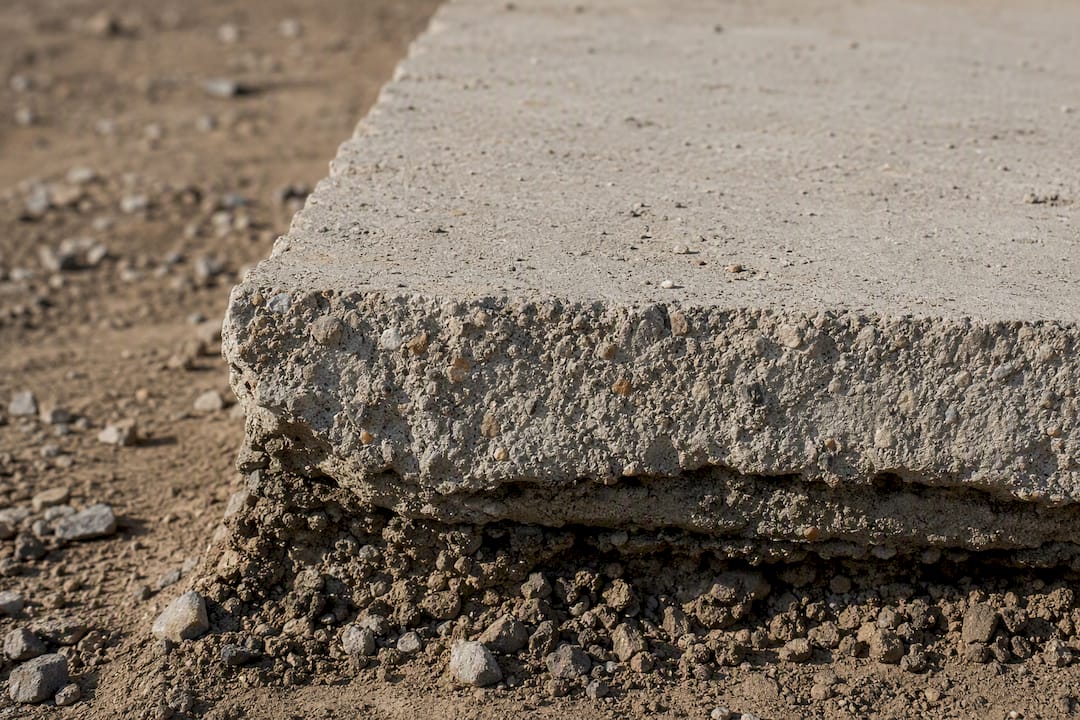 Close-up of concrete slab edge showing thickness