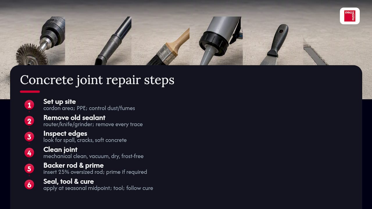 Step-by-step concrete joint repair process
