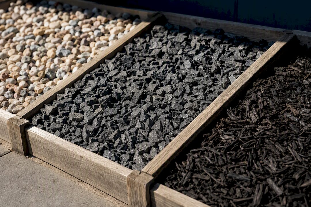 Gravel rock and rubber mulch materials