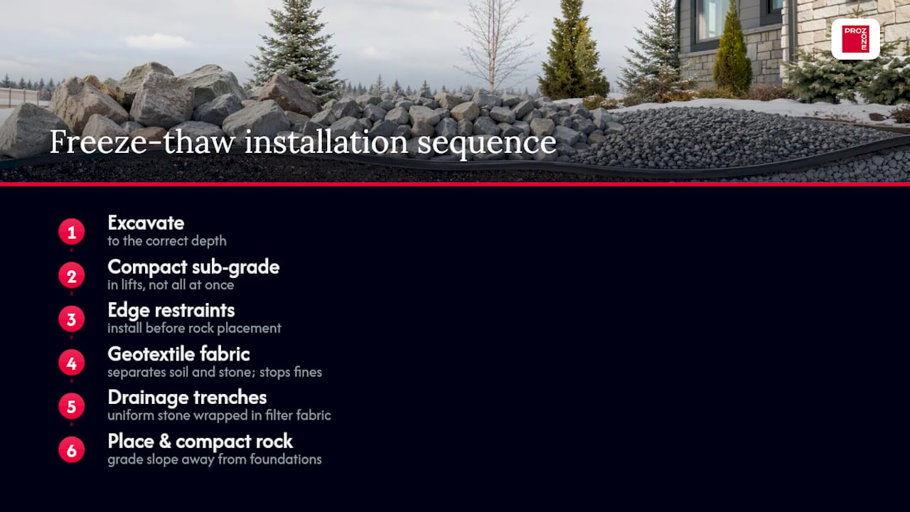 Landscape rock installation sequence for freeze thaw