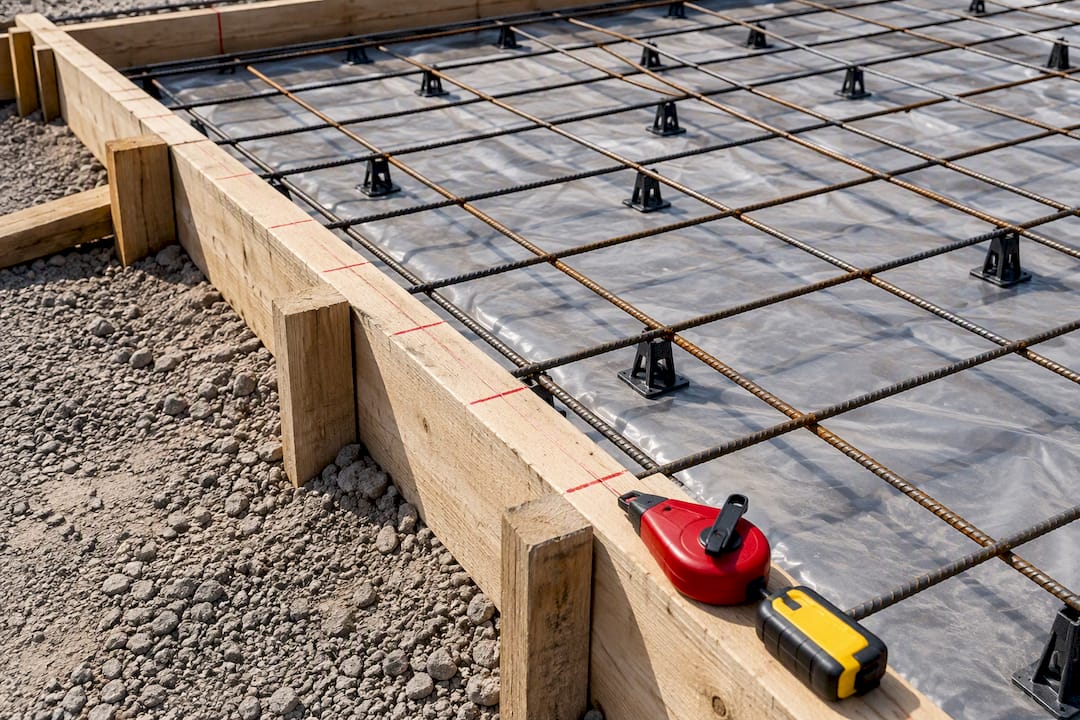 Concrete formwork marked for joint layout