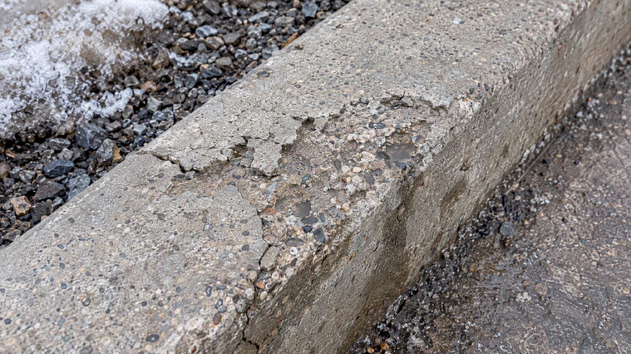 Freeze-thaw scaling on an Edmonton concrete edge